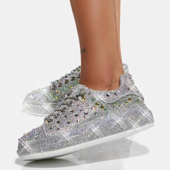 Azalea Wang Azure Silver Rhinestone Platform Sneakers - Picture 2 of 4